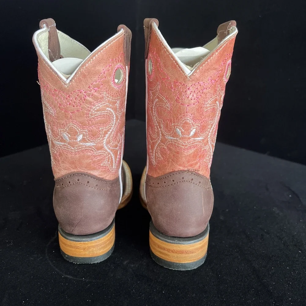 Kids Cowgirl Boots. Real Leather Brown/pink Size 8.. New